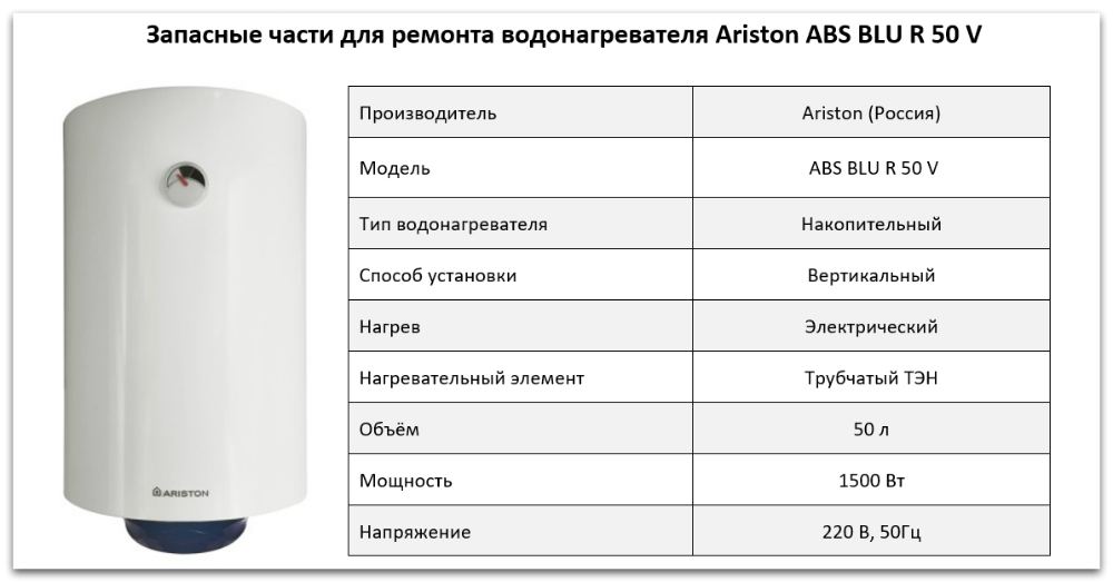 Купить запчасти Ariston ABS BLU R 50 V в Улан-Удэ